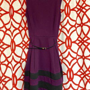 Stretchy Knit Purple A-Line Sleeveless Dress with Belt and POCKETS!